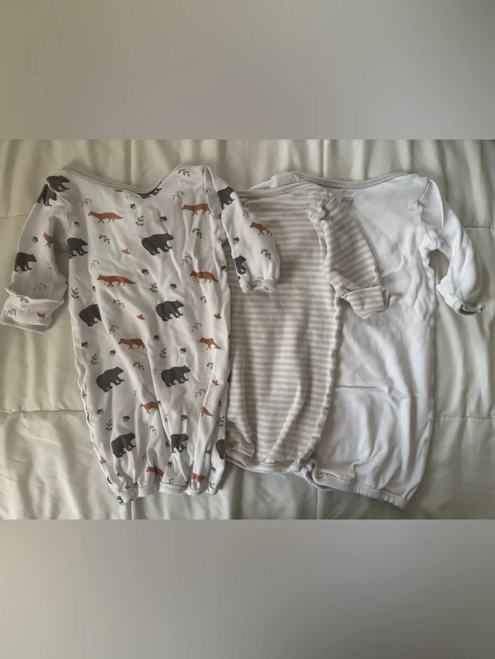 Neutral Woodland Bear & Fox Sleep Gowns - White with Brown and Gray Accents